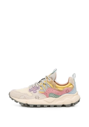 FLOWER MOUNTAIN Yamano 3 calf suede-panel sneakers - Neutrals