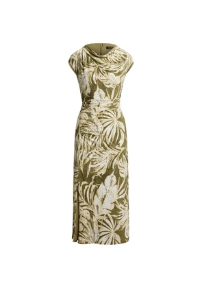 Lauren Ralph Lauren leaf-print cowl-neck midi dress - Green