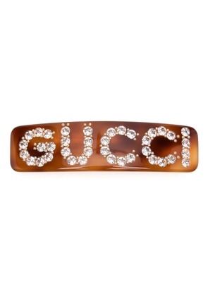 Gucci crystal-logo single hair clip - Brown
