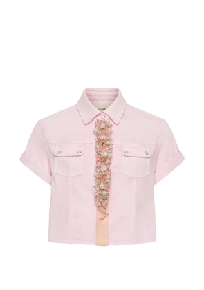 Hellessy Bella pearl-embellished short-sleeve denim jacket - Pink