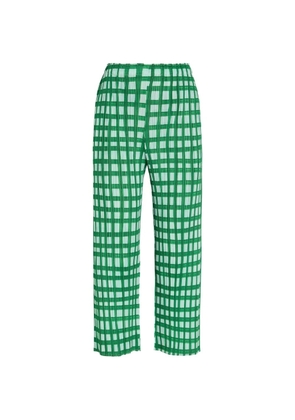 Issey Miyake plissé-effect gingham-print trousers - Green