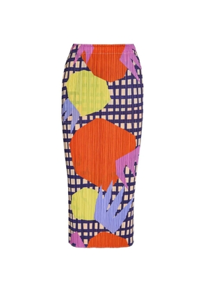 Issey Miyake plissé-effect check-print skirt - Blue