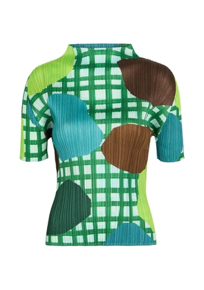 Issey Miyake plissé-effect check-print T-shirt - Green