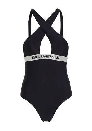 Karl Lagerfeld logo-waistband halterneck swimsuit - Black
