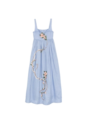 Agua By Agua Bendita Barbara floral-embroidered linen maxi dress - Blue