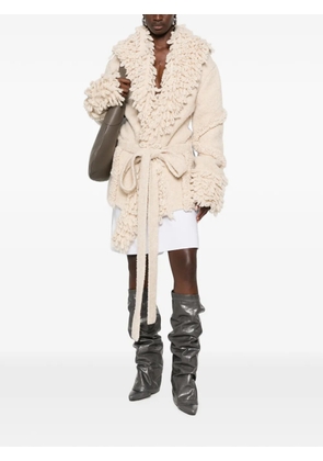 The Attico fringe-trim belted jacket - Neutrals