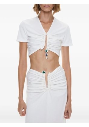 Christopher Esber Droplet ruched crystal-pendant T-shirt - White