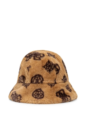 GUESS USA logo-pattern faux-fur bucket hat - Brown