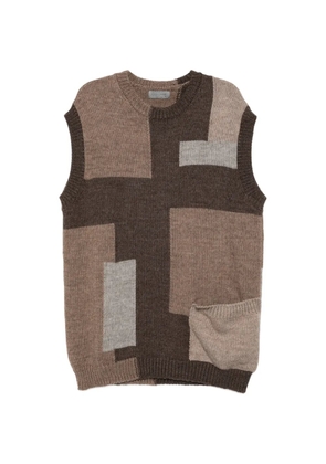 Yohji Yamamoto patchwork-knit sweater - Brown