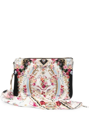 Camilla floral-print crystal-embellished clutch bag - White