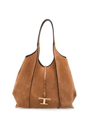Tod's medium T Timeless suede tote bag - Brown