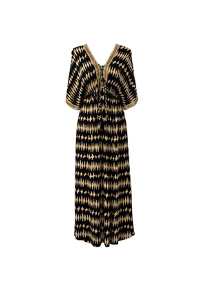 PAHIESA FORMENTERA geometric-print lace-trim maxi dress - Black