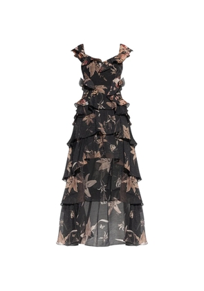 AllSaints Sienna ruffled floral-print midi dress - Black