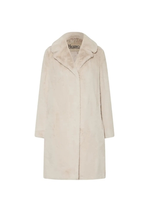 Herno concealed-fastening faux-fur coat - Neutrals
