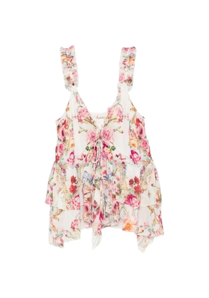 Camilla floral-print ruffled top - White