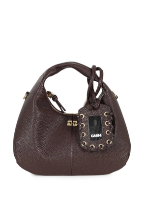 GANNI mini grained-texture tote bag - Brown