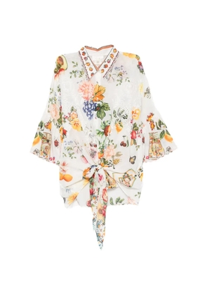 Camilla fruit-print ruffled shirt - White