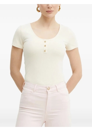 GUESS USA Karina ribbed decorative-button T-shirt - Neutrals
