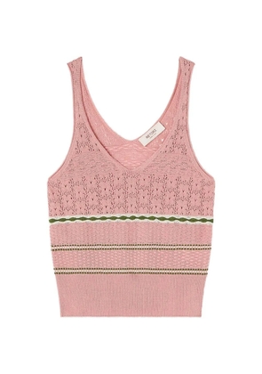 RETORI mix-stitch striped V-neck knitted cotton tank top - Pink