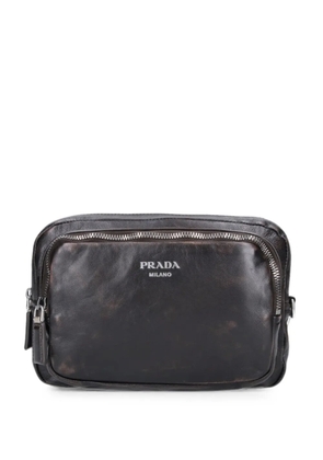 Prada logo-print nappa leather shoulder bag - Brown