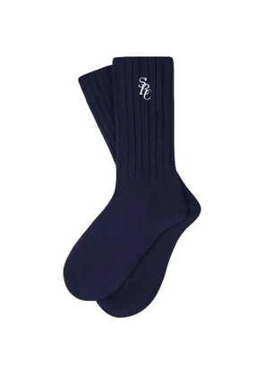 Sporty & Rich logo-embroidered ribbed socks - Blue