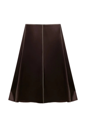 Marni deep-brown satin midi-skirt with contrast stitching