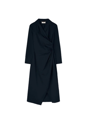RETORI long-sleeve draped-front cotton midi dress - Blue