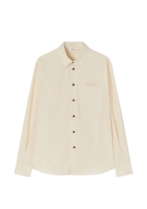 RETORI embroidered-detail chest-pocket long-sleeve cotton shirt - Neutrals