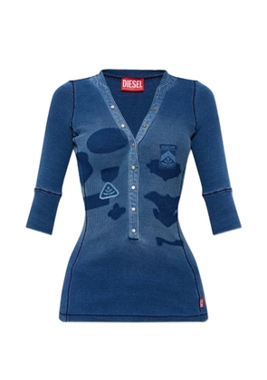 Diesel Henley logo-patch ribbed blouse - Blue