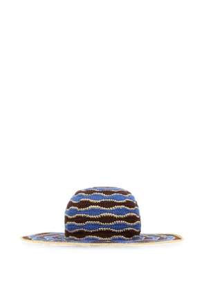 FENDI logo-patch crochet hat - Blue