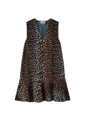 GANNI leopard denim mini dress - Black