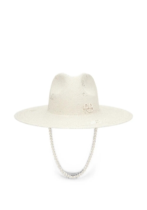 Ruslan Baginskiy pearl-embellished distressed fedora hat - White
