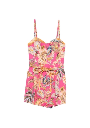 FARM Rio floral-print belted playsuit - Pink