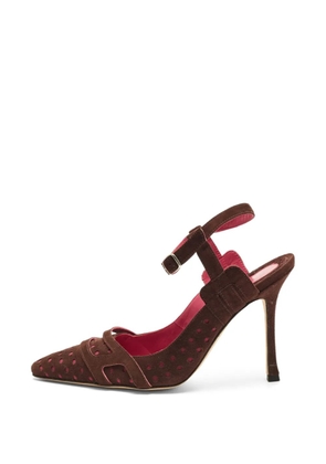 Manolo Blahnik perforated ankle-strap heeled pumps - Brown