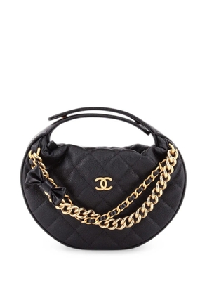 CHANEL Pre-Owned Double Chain Bow Pouch Quilted Caviar Mini hobo bag - Black