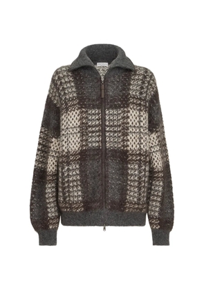 Brunello Cucinelli dazzling tartan double knit outerwear jacket in mohair, virgin wool and cashmere with shiny zipper pull - Grey