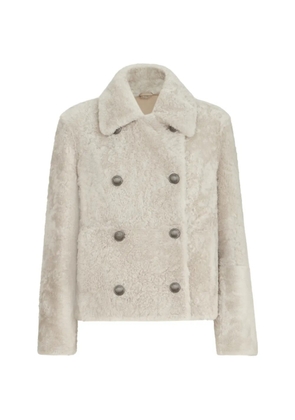 Brunello Cucinelli fuzzy shearling pea coat - Neutrals