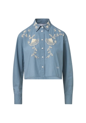 Veronica Beard Aderes bead-embellished cropped cotton shirt - Blue