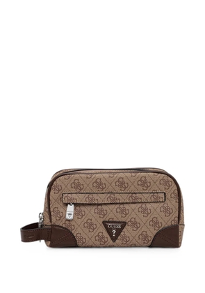 GUESS USA monogram-print wash bag - Brown