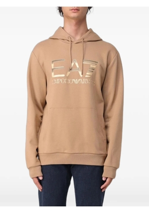 Ea7 Emporio Armani logo-print cotton hoodie - Neutrals