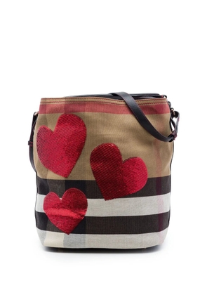 Burberry Pre-Owned 2000-2017 Medium Mega Check Canvas Sequined Heart Ashby bucket bag - Brown