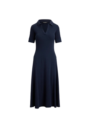 Lauren Ralph Lauren rib-knit elbow-sleeve polo midi dress - Blue