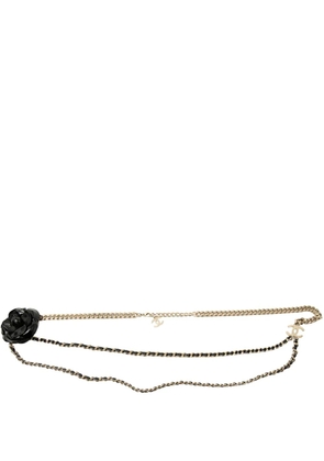 CHANEL Pre-Owned 2017 Gold Plated and Lambskin Camellia Chain belt
