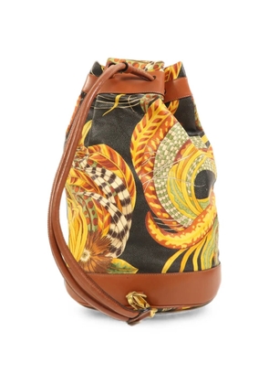 Ferragamo Pre-Owned leaf-print drawstring bucket bag - Black