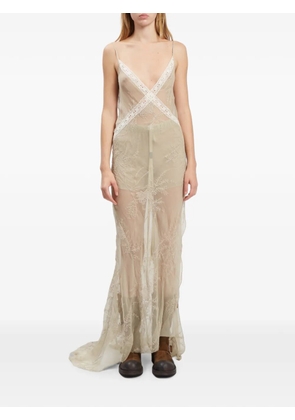 Ann Demeulemeester embroidered silk-voile maxi dress - Neutrals