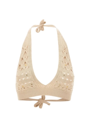 Kangra stud-embellished open-knit top - Neutrals