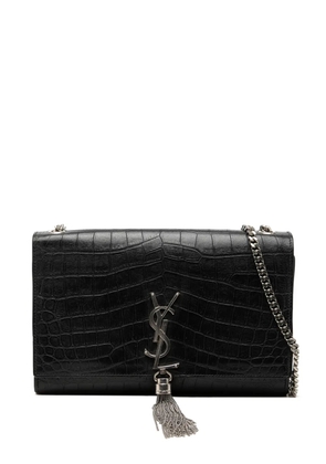 Saint Laurent Pre-Owned 2016 Medium Croc Embossed Leather Monogram Kate Tassel crossbody bag - Black