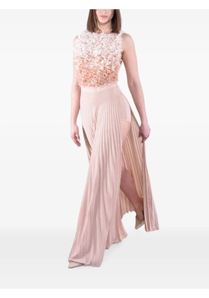 Elisabetta Franchi 3D-petals pleated maxi dress - Neutrals