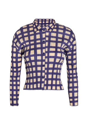 Issey Miyake check-print plissé shirt - Blue