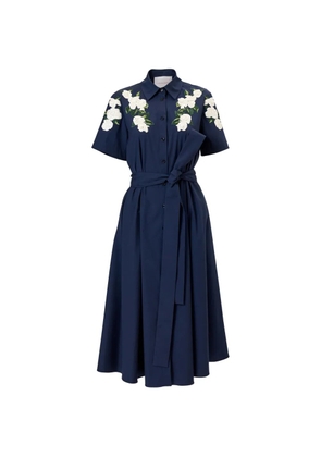 Carolina Herrera floral-embroidered belted midi dress - Blue